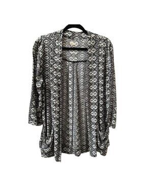 Hollister Redondo Kimono Blazer Sz M Black White Southwestern Print 3/4 Sleeve